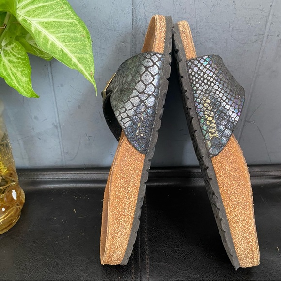 Pre-owned Birkenstock Madrid Iridescent Black Slide Sandals 39/8 Women’s - Picture 3 of 8